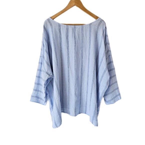 CP Shades Linen Sibella / Monica Top Blouse Lagenlook Boxy Oversized Stripe XL - Picture 5 of 15
